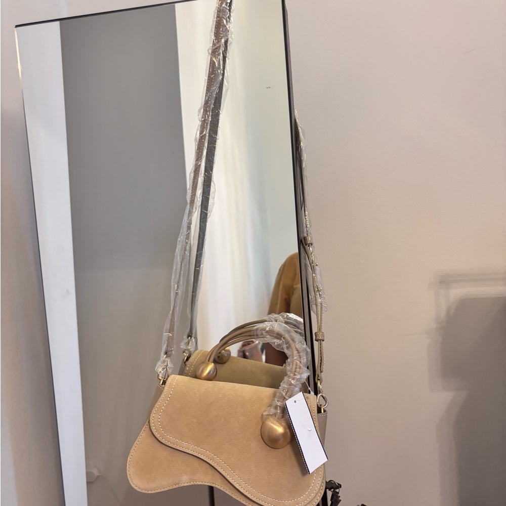 cult gaia Beige Suede Sculpted Crossbody Bag